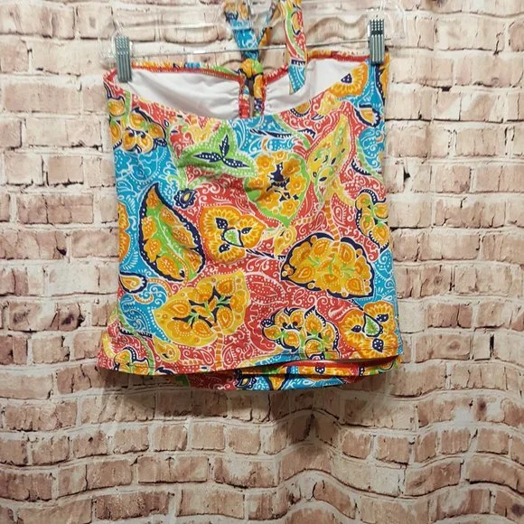 Chaps Halter Paisley Floral Tankini Top Swimsuit Size 6 - Picture 4 of 11
